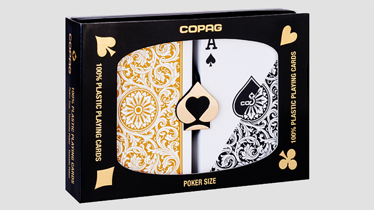 Copag 1546 Plastic Playing Cards Poker Size Regular Index Black and Gold Double-Deck Set